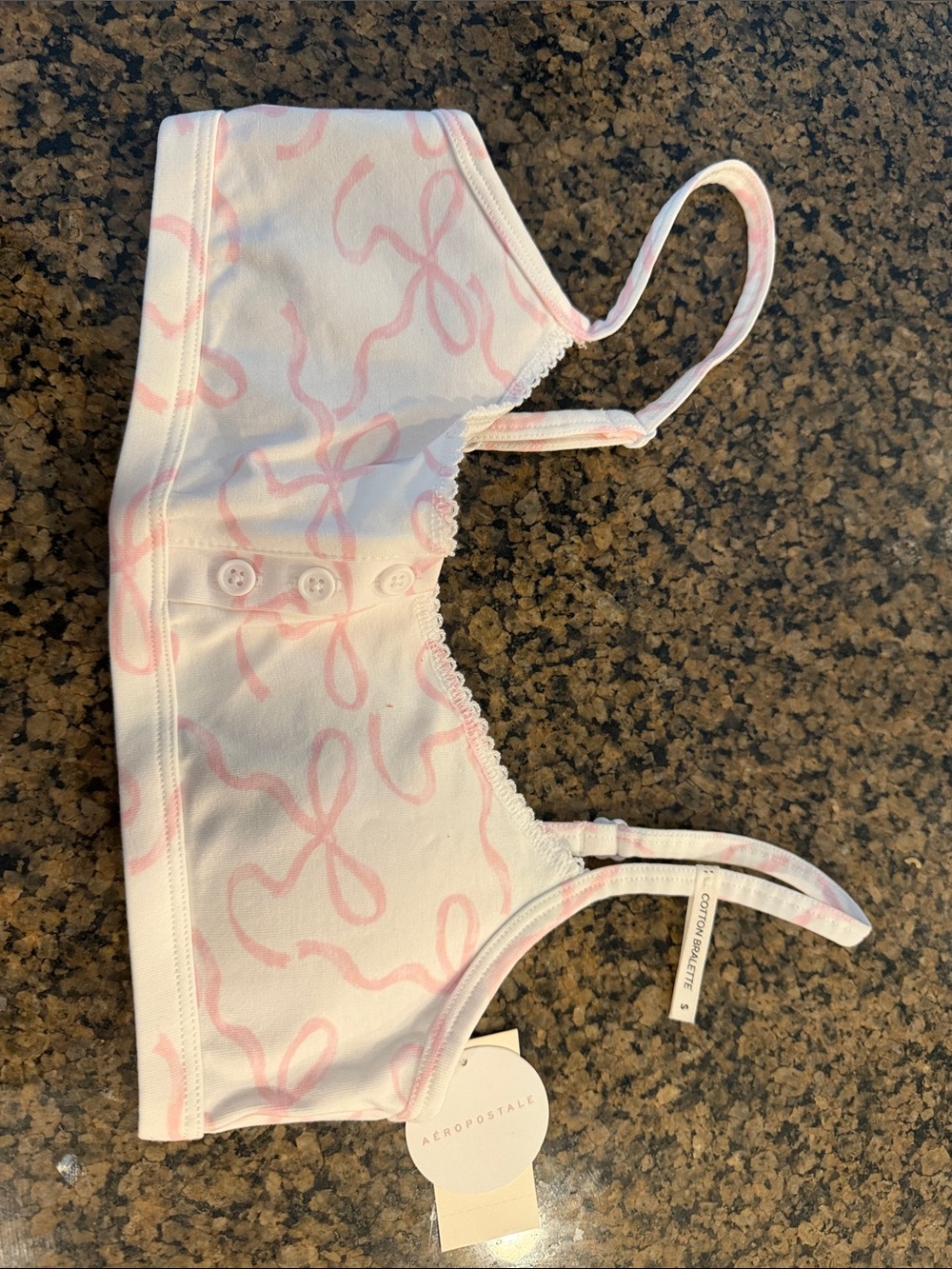 Aeropostale White Bralette with Light Pink Bow Pattern